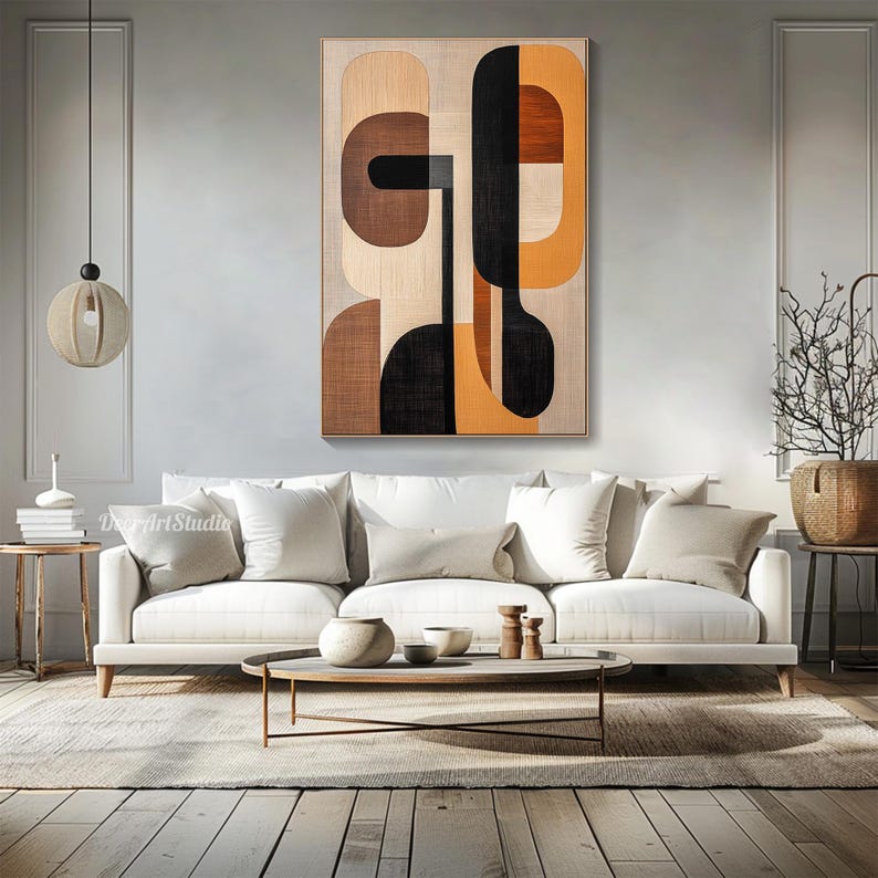 Original Mid Century Modern Geometric Painting on Canvas Minimalist ...