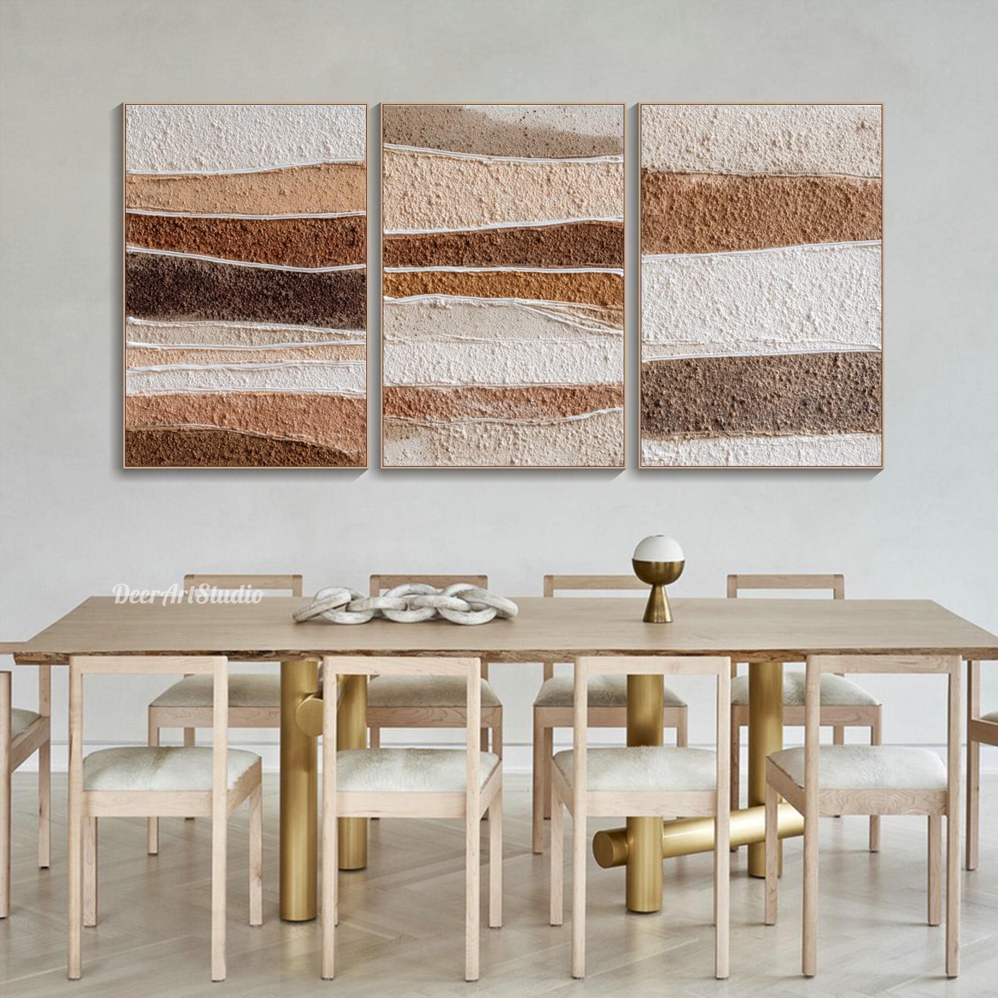 Minimalist Textured Wall Art Wabi Sabi Triptych Painting on Canvas