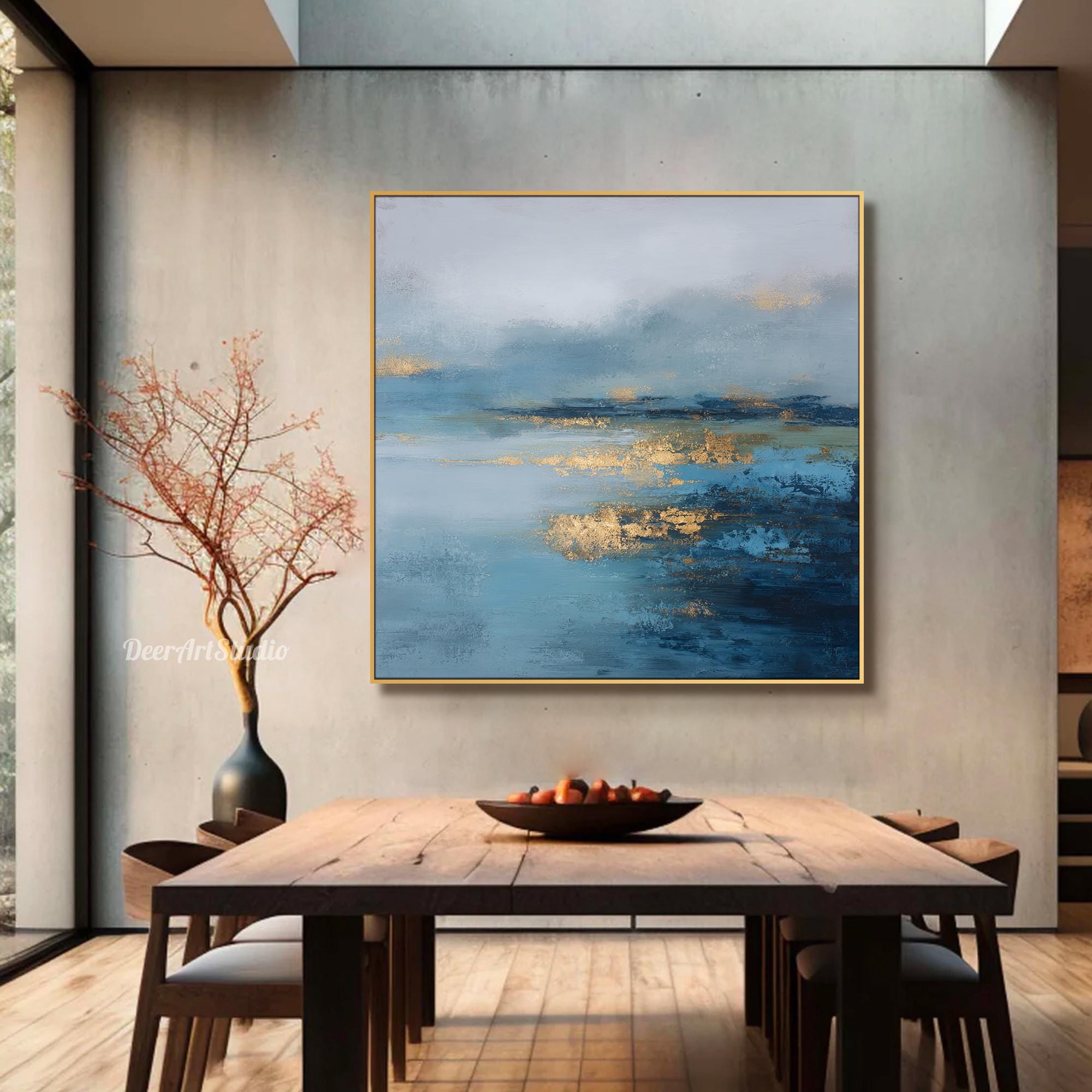 Abstract Blue Landscape Oil Painting on Canvas Modern Textured Wall Art ...