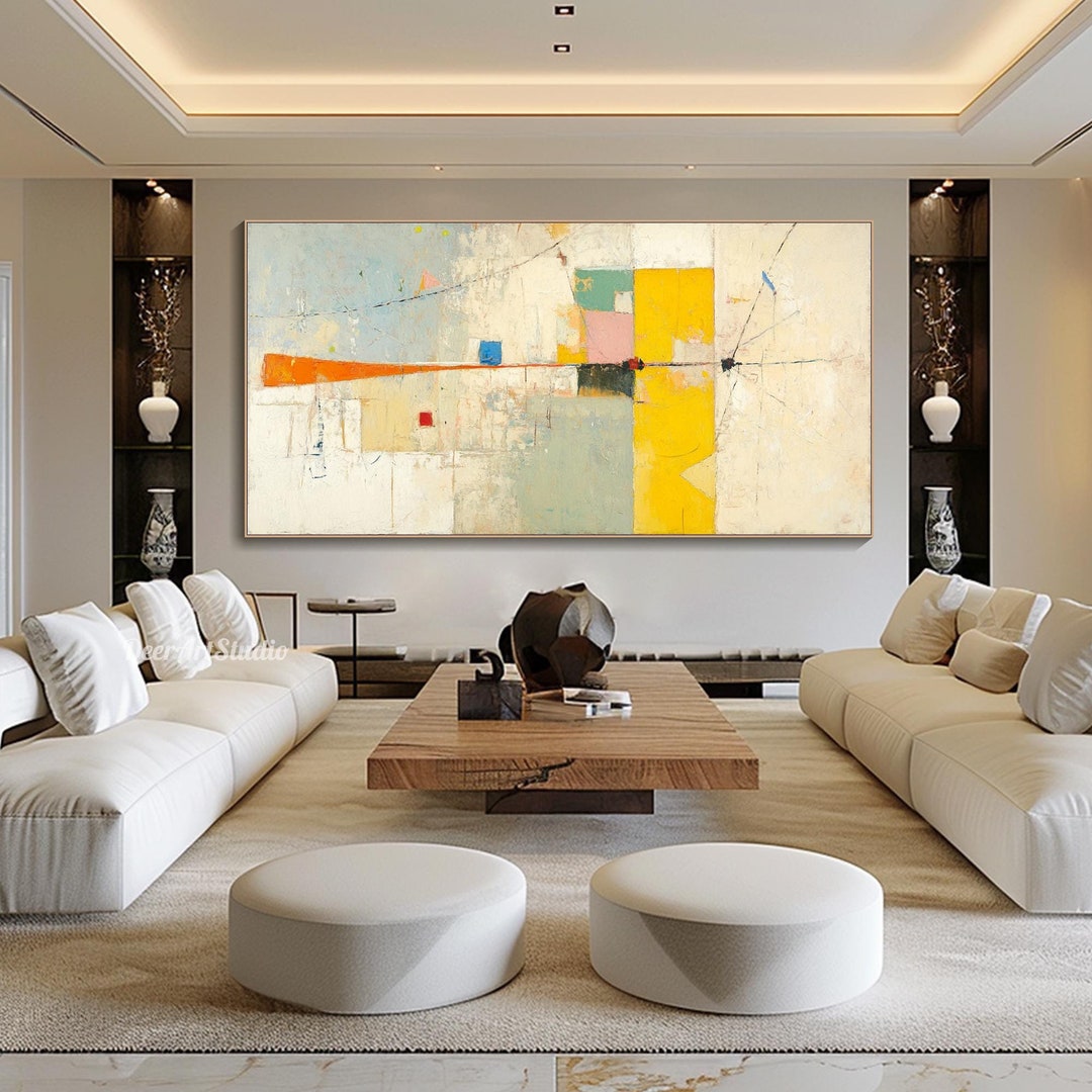 Abstract Geometric Painting on Canvas Minimalist Mid-century Modern Art ...