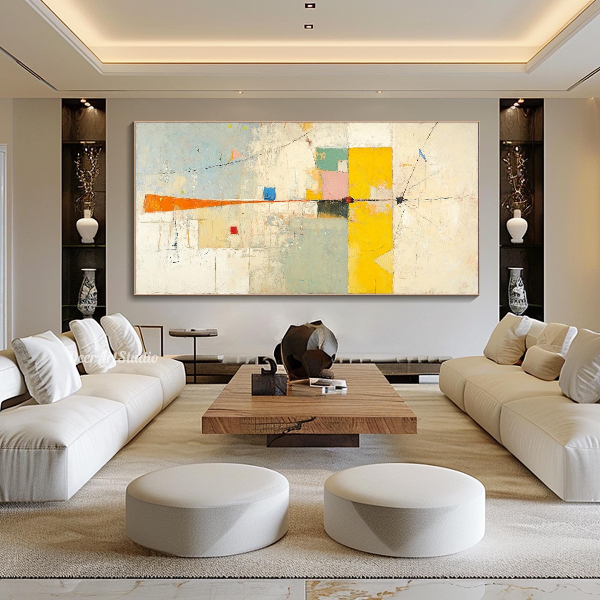 Abstract Geometric Painting on Canvas Minimalist Mid-century Modern Art ...
