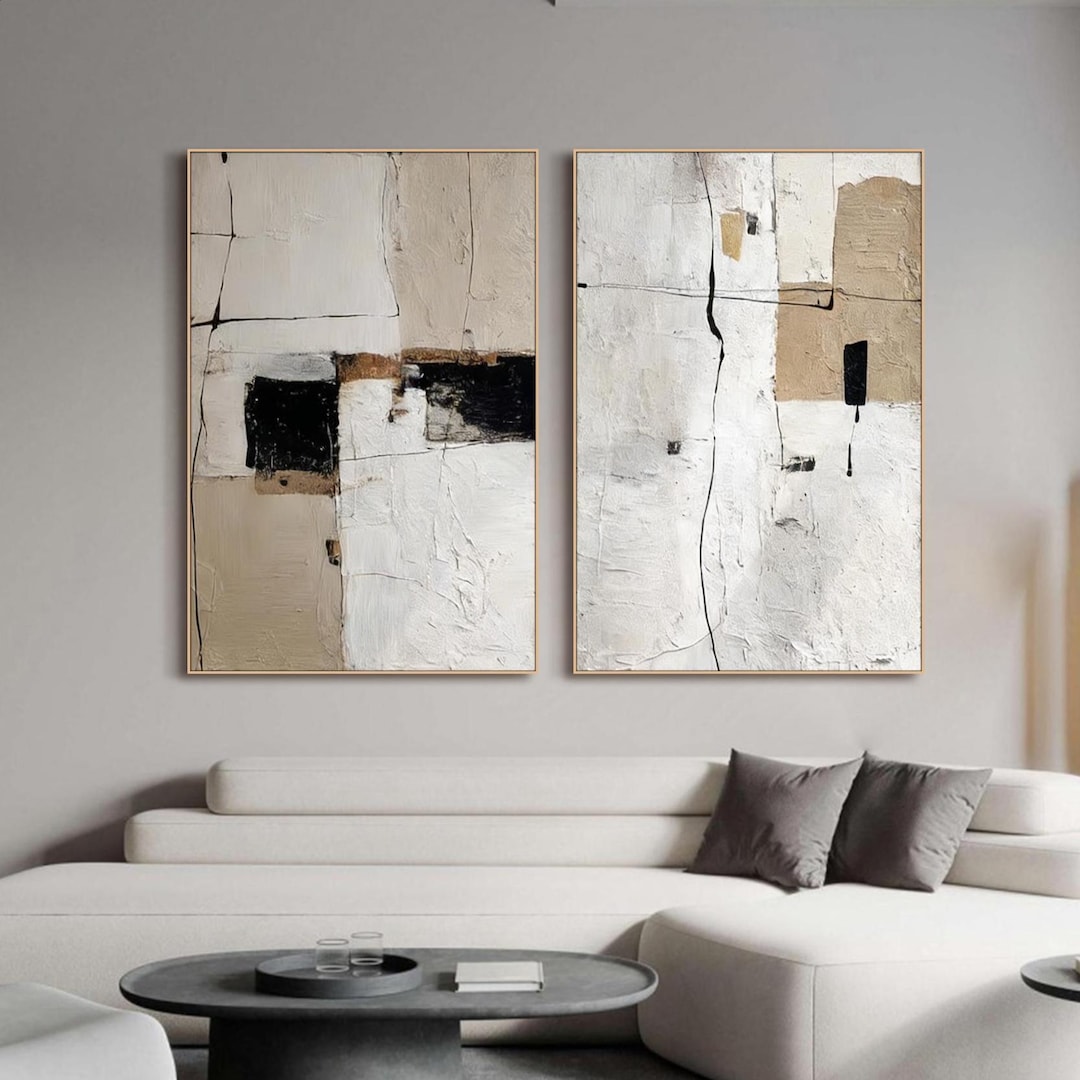 Minimalist Abstract Oil Painting on Canvas Set of 2 Textured Wall Art ...