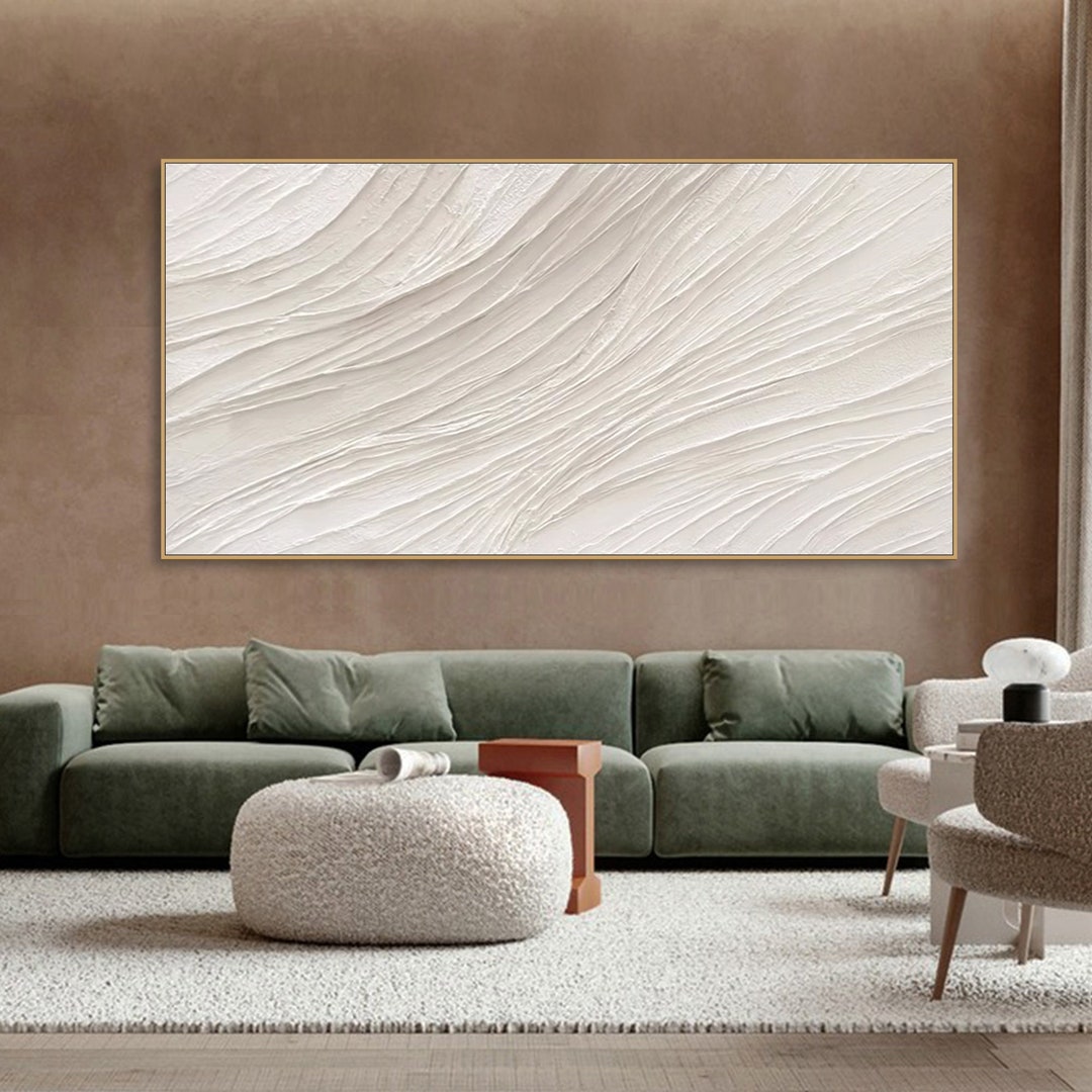 3D Neutral Tone Textured Wall Art Minimalist Ocean Waves Painting on ...