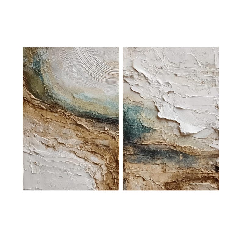 Minimalist Abstract Oil Painting on Canvas Set of 2 Textured Wall Art ...