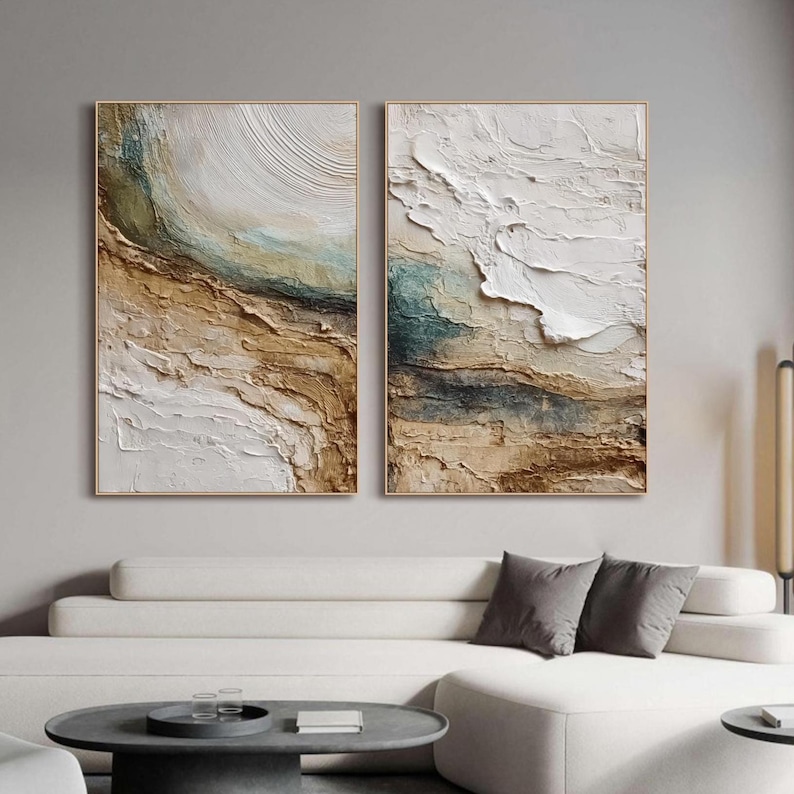 Minimalist Abstract Oil Painting on Canvas Set of 2 Textured Wall Art ...