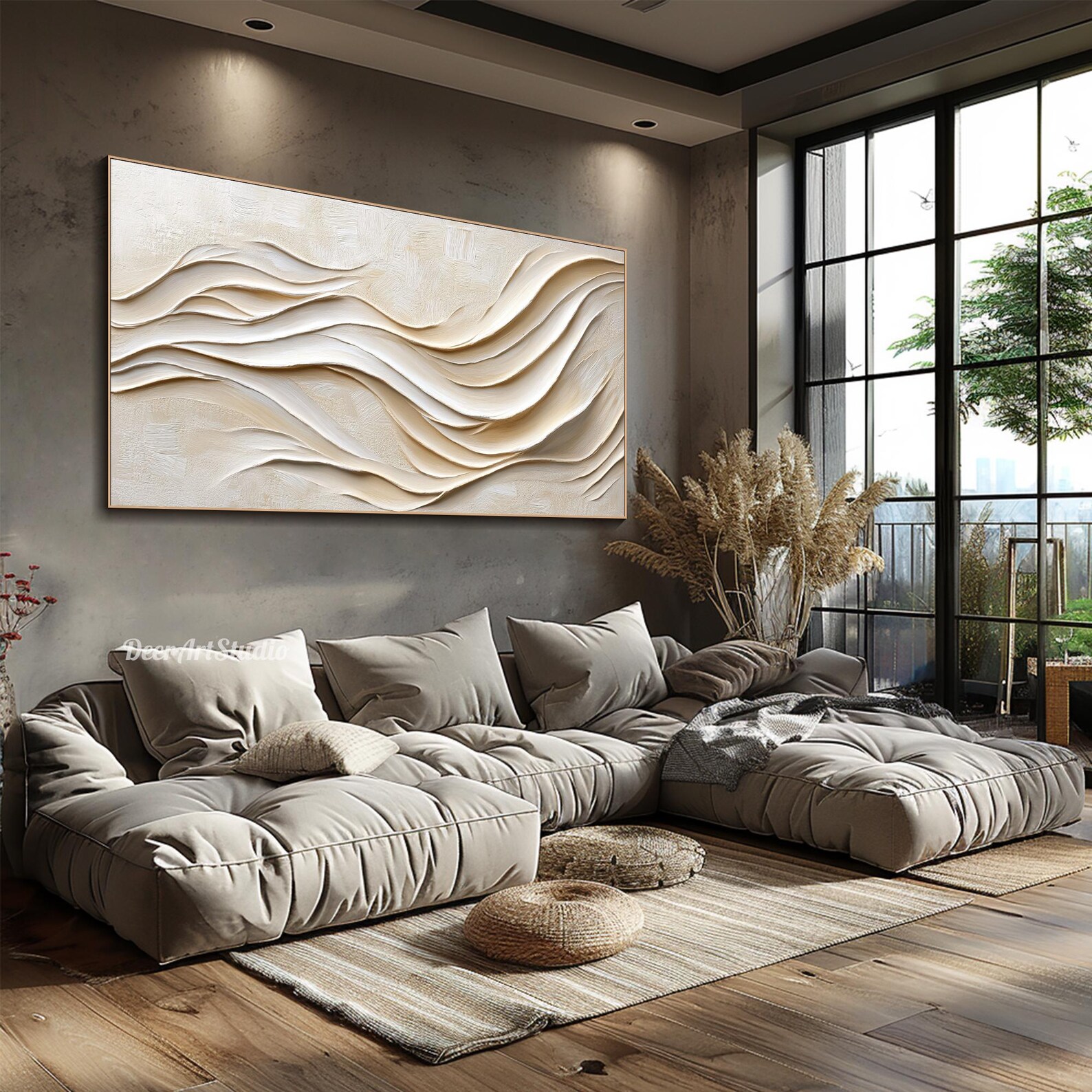 Gallery Detail: 3D Ocean Waves Textured Wall Art Large Wabi Sabi Wall