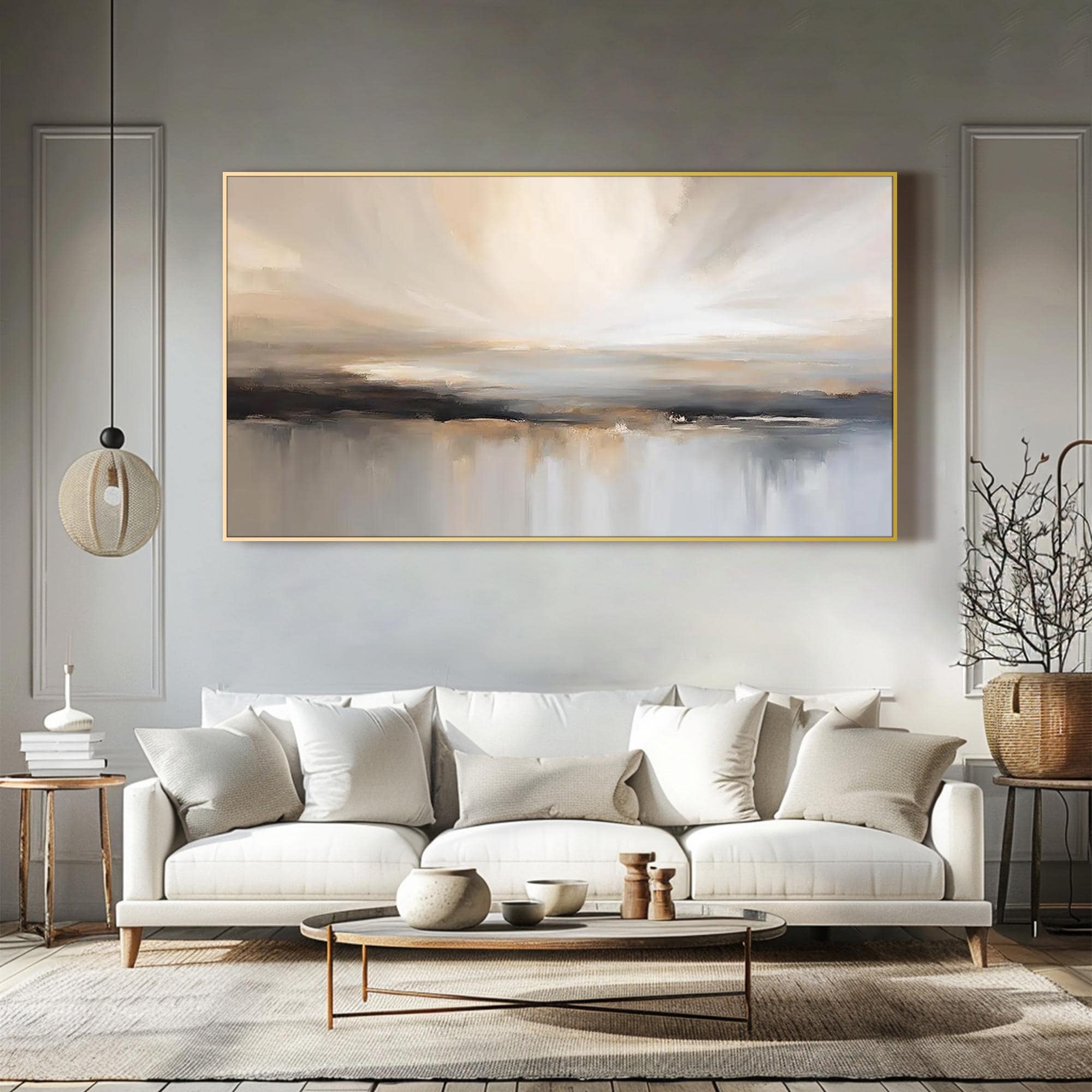 Neutral Landscape Painting on Canvas Textured Beige Cream Wall Art ...
