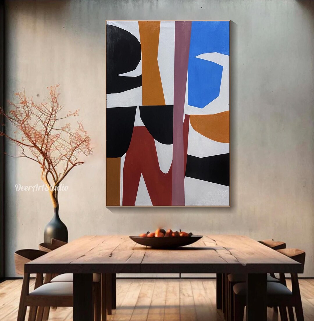 Original Mid Century Modern Geometric Painting on Canvas Minimalist ...