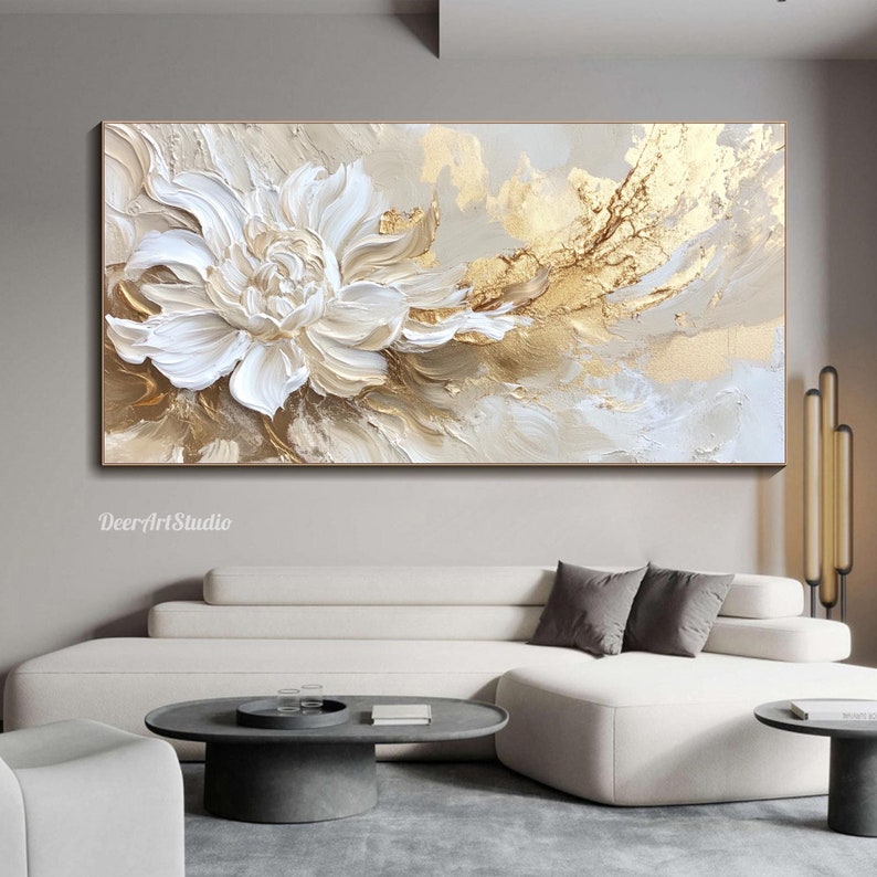 Original 3D Textured Flower Wall Art Abstract Plaster Style Floral