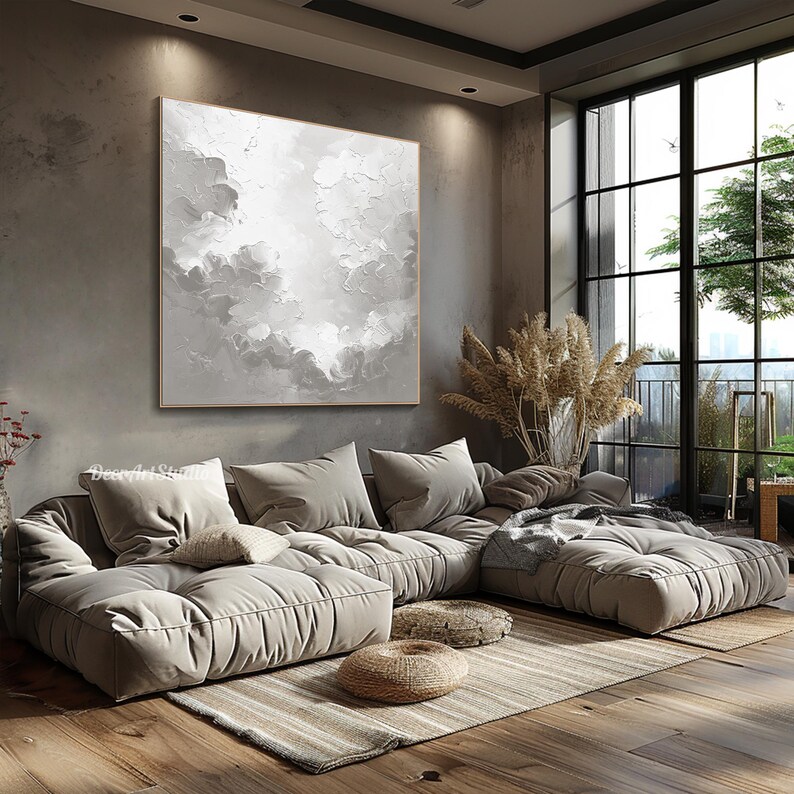 3D Textured Clouds Wall Art Original Sky Painting on Canvas Abstract