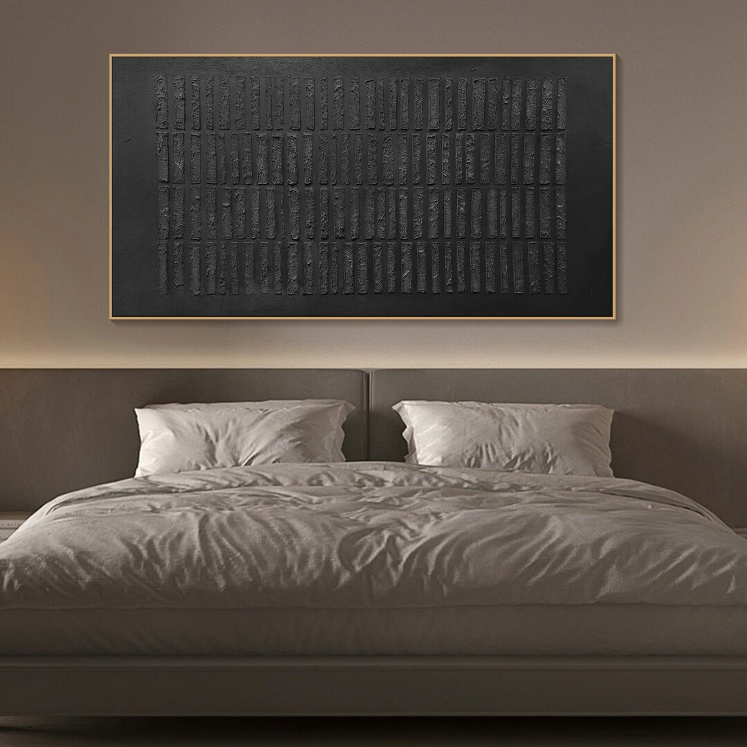 3D Black Textured Canvas Art Minimalist Wall Decor, Midcentury Modern