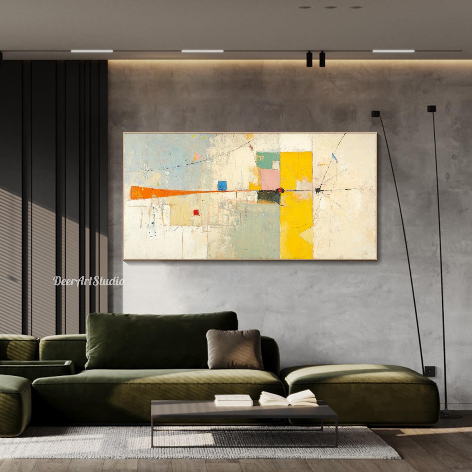 Abstract Geometric Painting on Canvas Minimalist Mid-century Modern Art ...