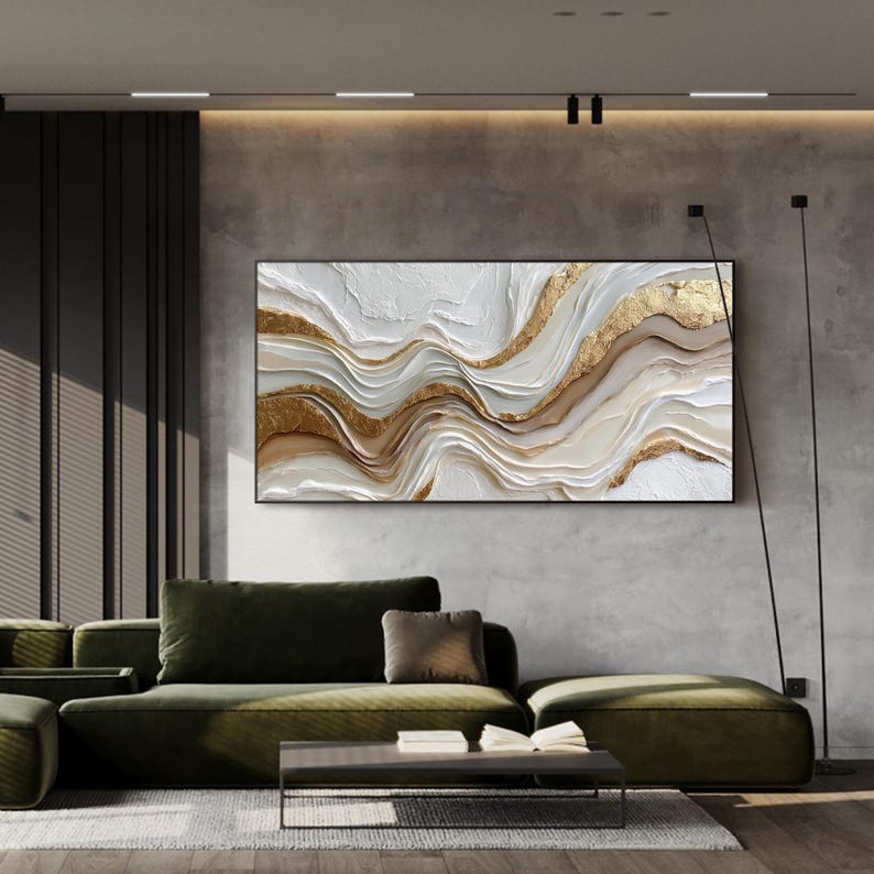 3D Abstract Oil Painting on Canvas Cream Beige Textured Wall Art Modern ...