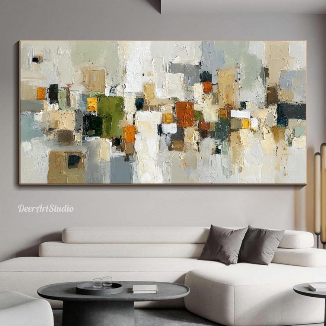 Abstract Geometric Oil Painting on Canvas Textured Wall Art Modern ...