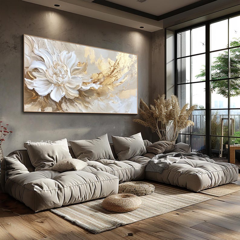 Original 3D Textured Flower Wall Art Abstract Plaster Style Floral