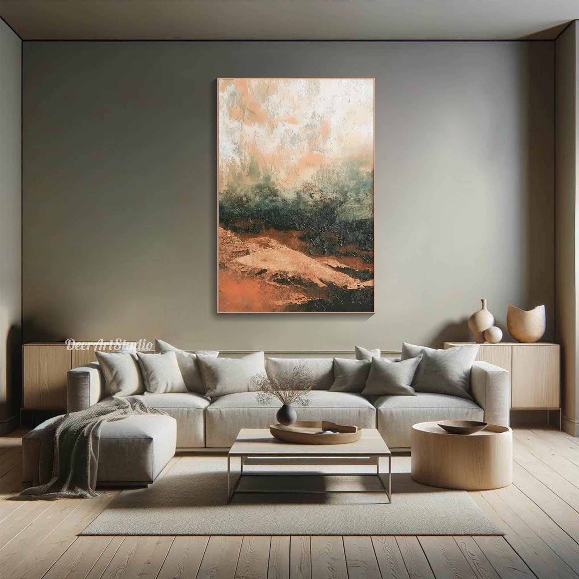 Abstract Landscape Oil Painting on Canvas Minimalist Textured Earthy ...
