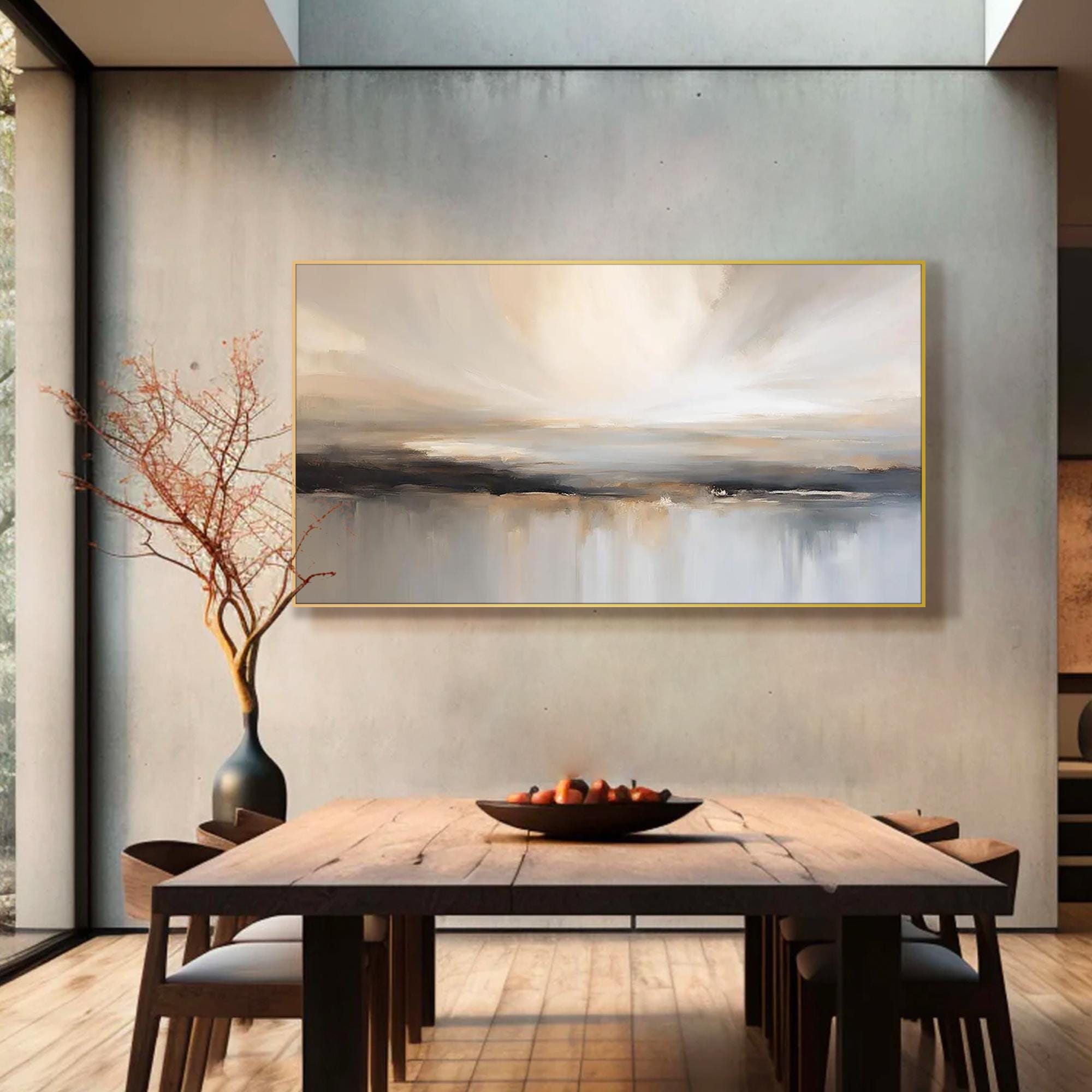 Neutral Landscape Painting on Canvas Textured Beige Cream Wall Art ...