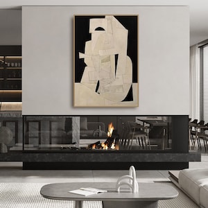 Off Black White Minimalist Painting on Canvas Mid-Century Modern Shape Art Large Scale Textured Sculpture Art Cubist Fragmented Forms Art image 5