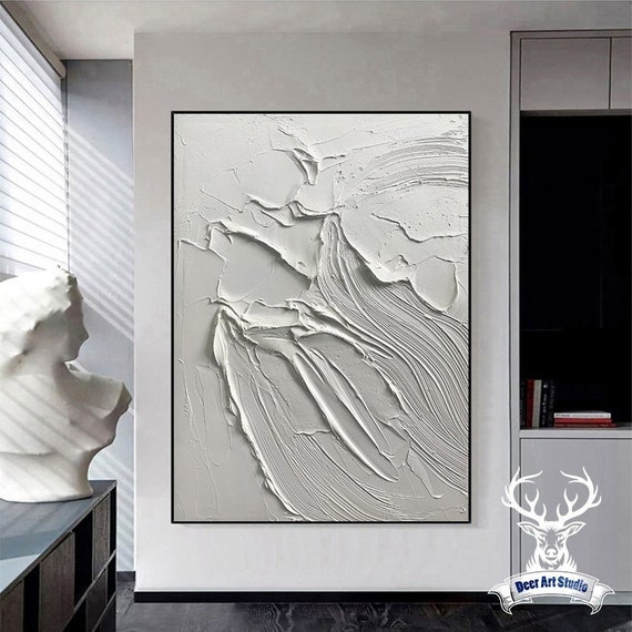 White Minimalist Texture Art White Texture 3D Abstract Canvas THICK White Texture Abstract Painting Textured Painting Modern Sculpted
