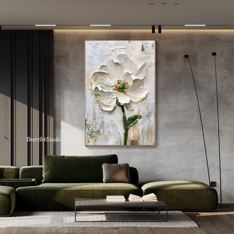 3D Large White Flower Textured Wall Art Heavy Abstract Painting on ...