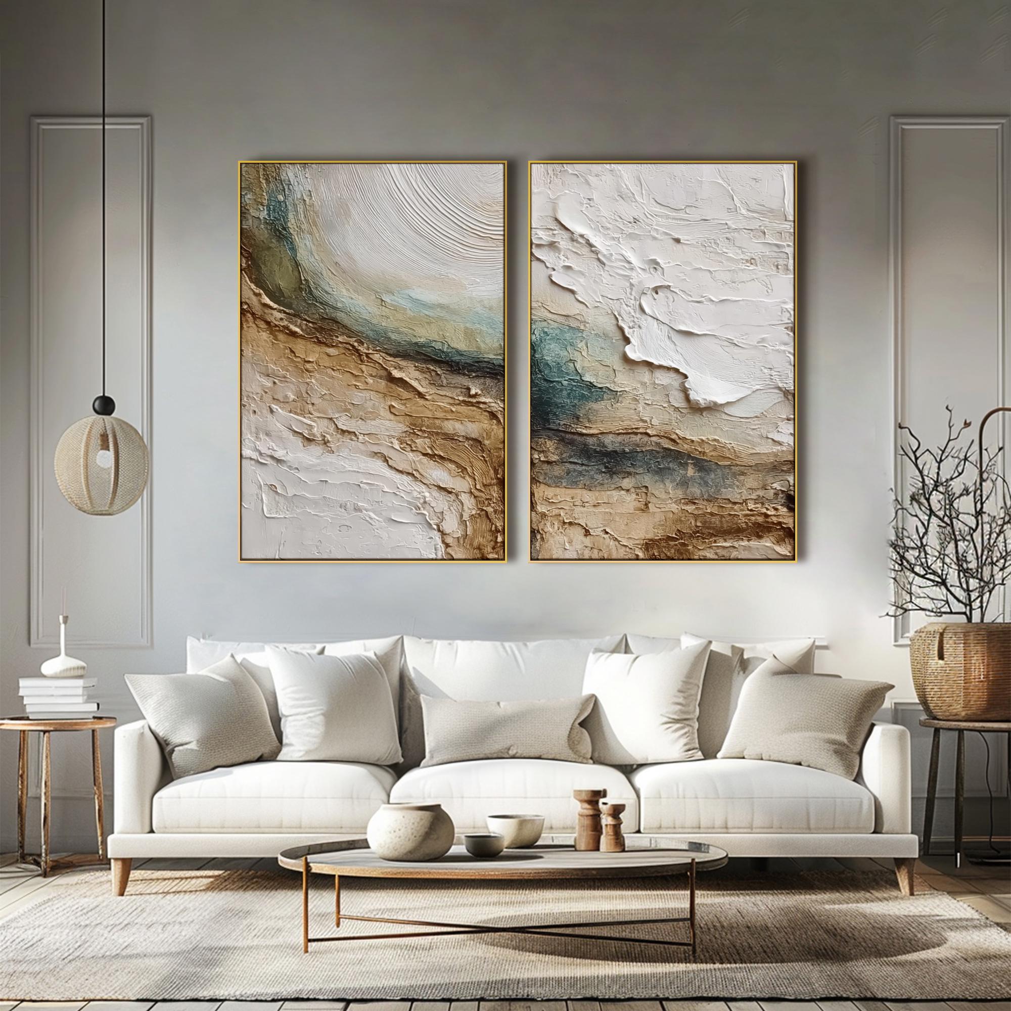 Minimalist Abstract Oil Painting on Canvas Set of 2 Textured Wall Art ...