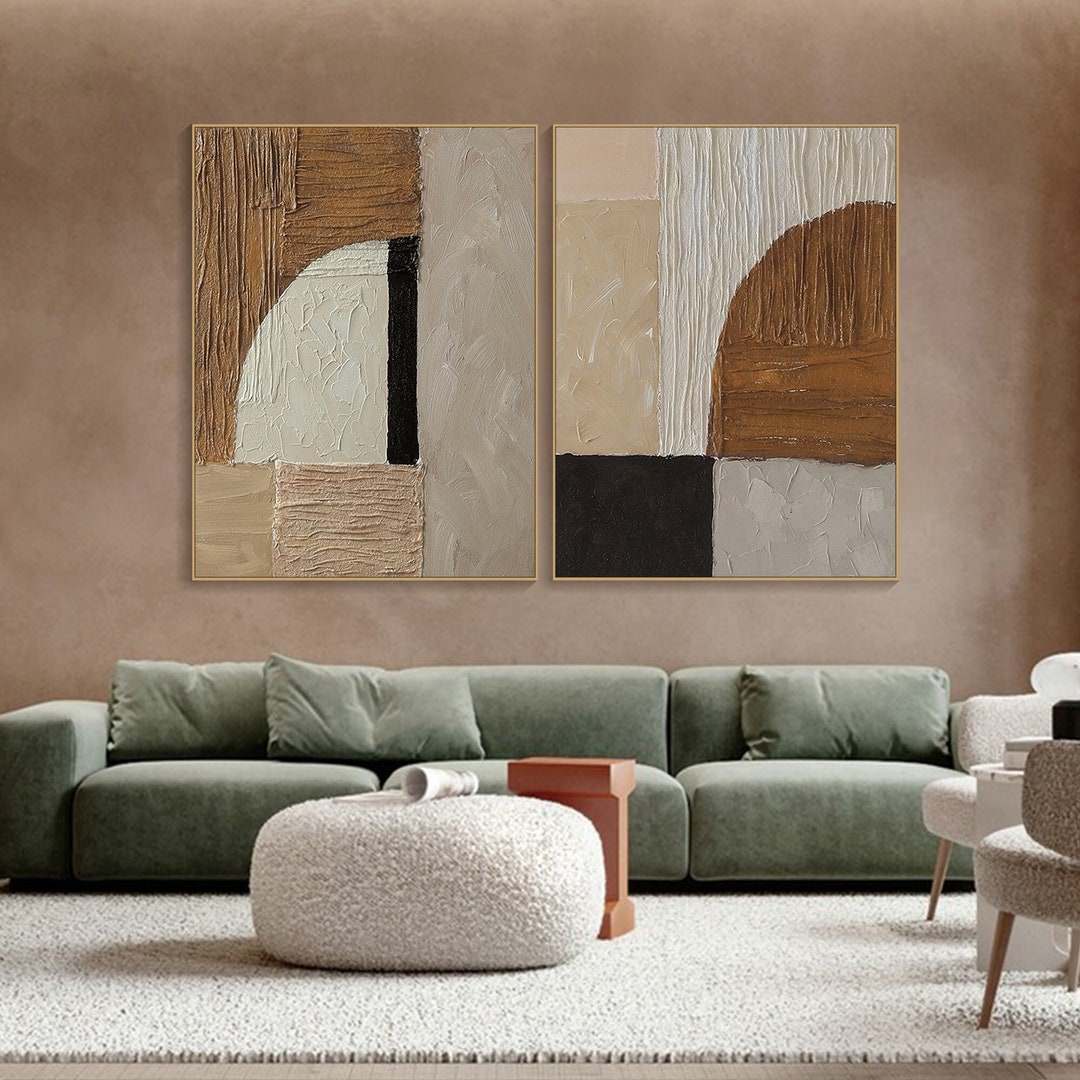 Minimalist Framed Textured Wall Art Painting on Canvas Neutral Tone
