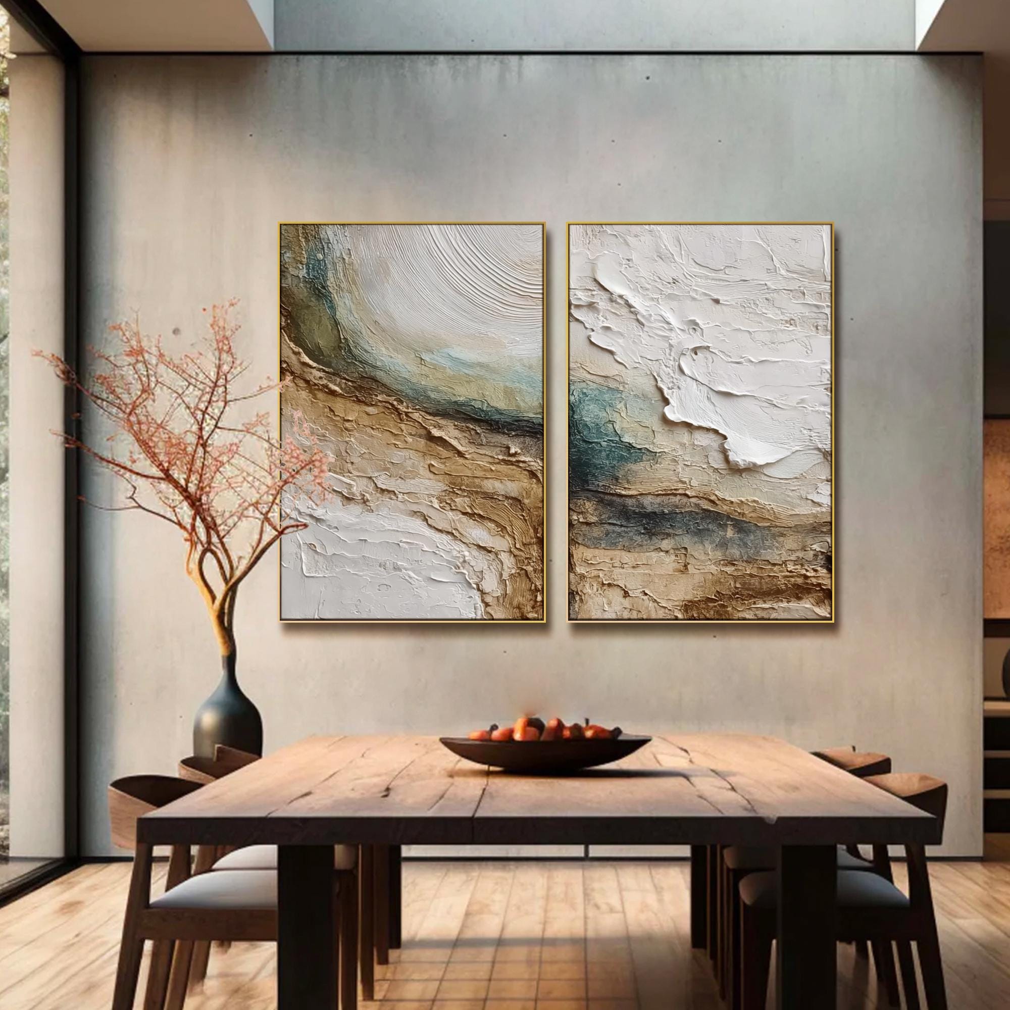 Minimalist Abstract Oil Painting on Canvas Set of 2 Textured Wall Art ...