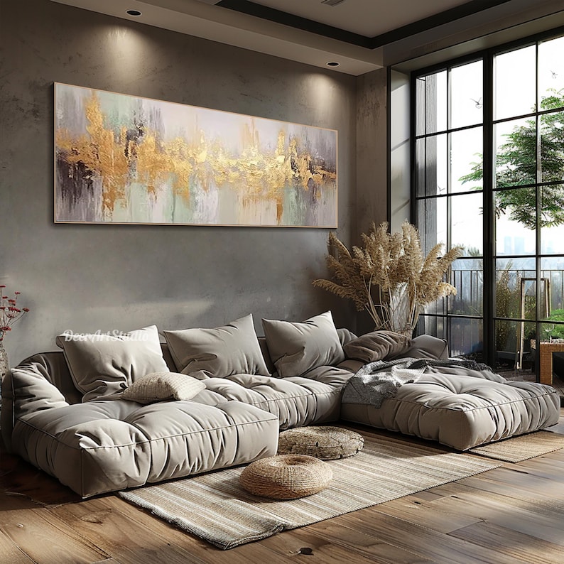 Gold Abstract Painting on Canvas 3D Textured Modern Metallic Wall Art ...