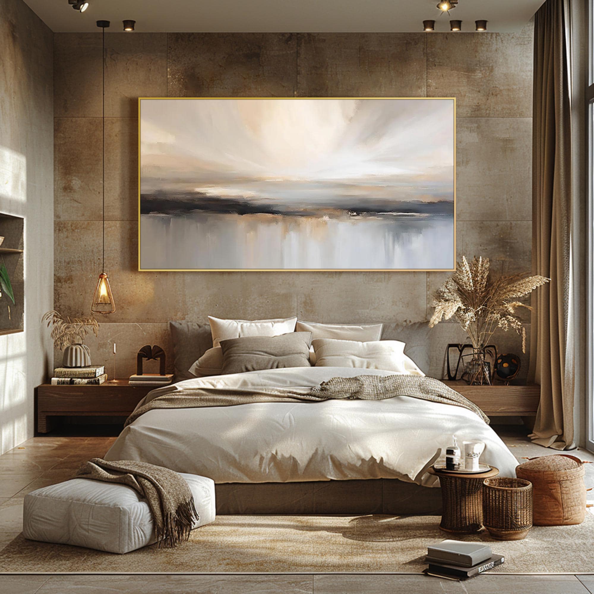 Neutral Landscape Painting on Canvas Textured Beige Cream Wall Art ...