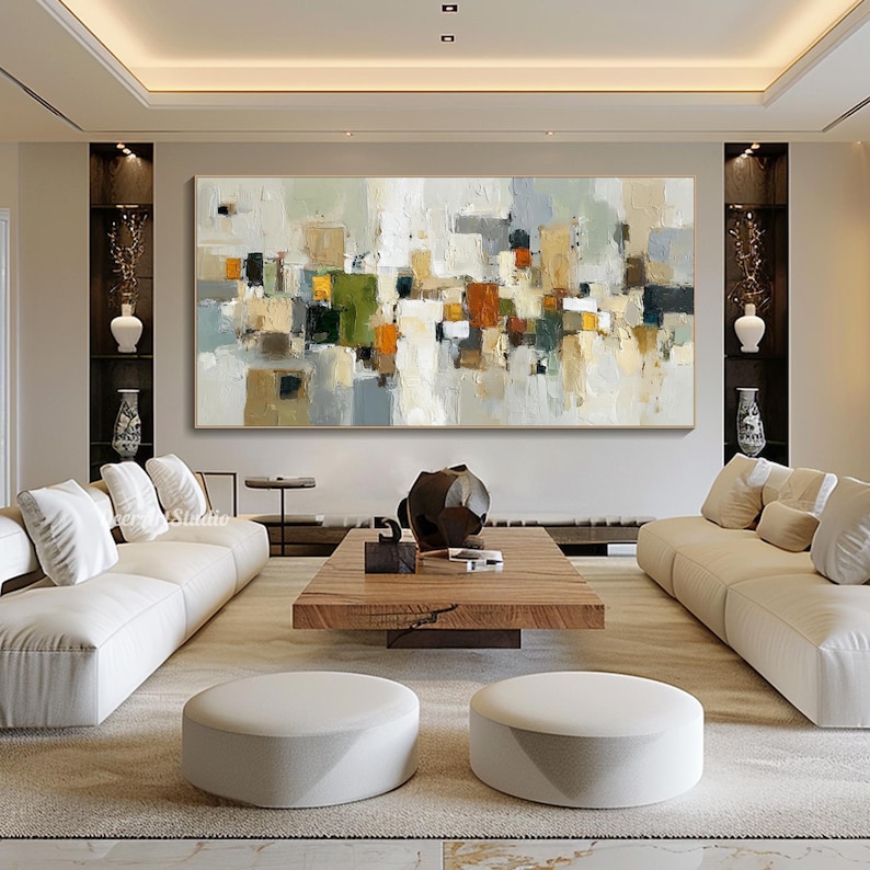 Abstract Geometric Oil Painting on Canvas Textured Wall Art Modern ...