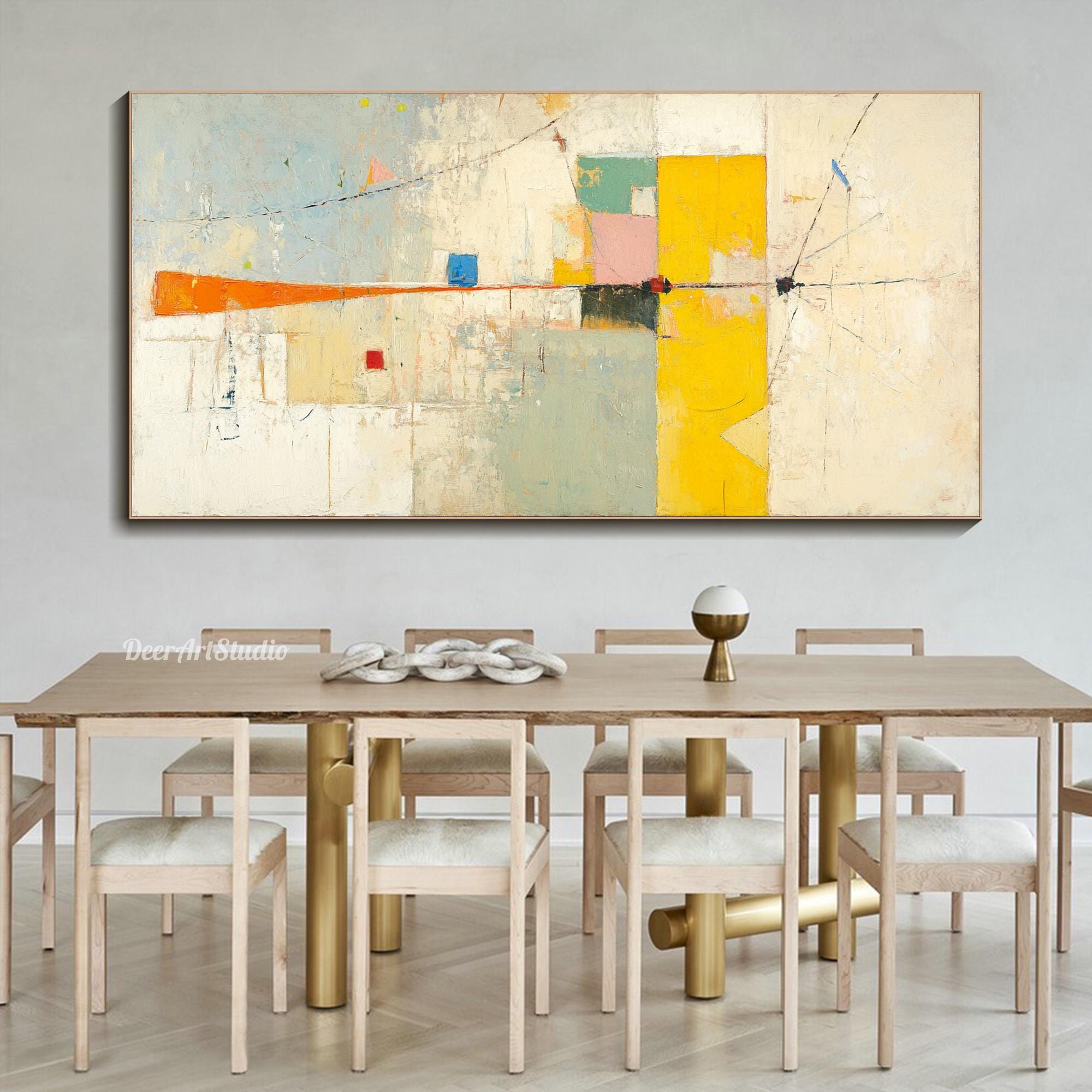 Abstract Geometric Painting on Canvas Minimalist Mid-century Modern Art ...