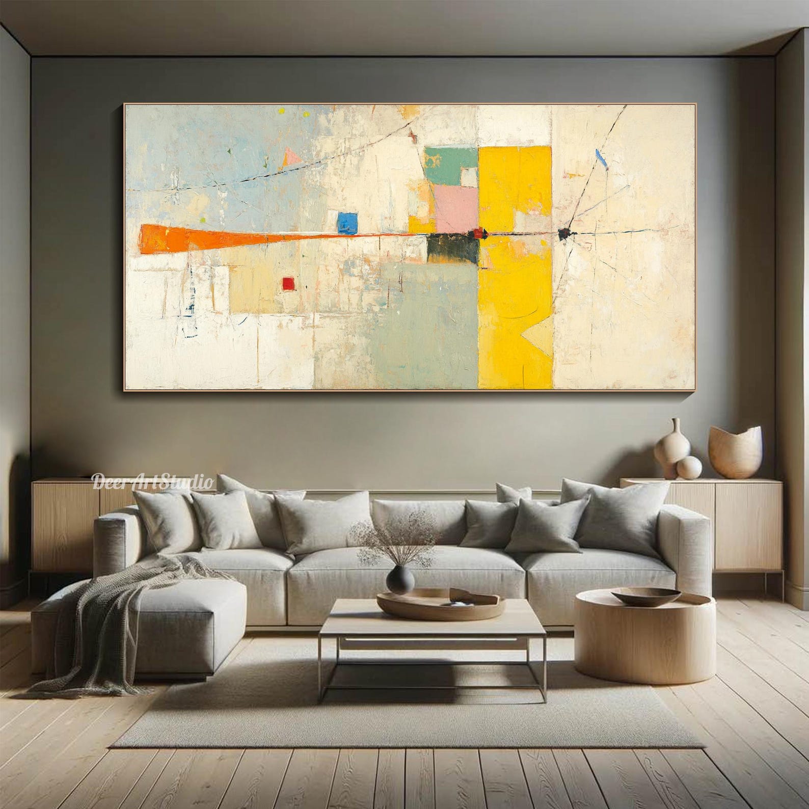 Abstract Geometric Painting on Canvas Minimalist Mid-century Modern Art ...