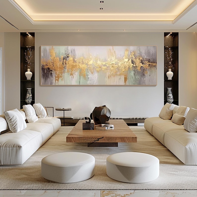 Gold Abstract Painting on Canvas 3D Textured Modern Metallic Wall Art ...