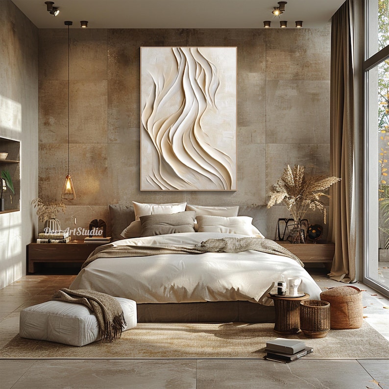 3D Ocean Waves Textured Wall Art Large Wabisabi Wall Art Minimalist