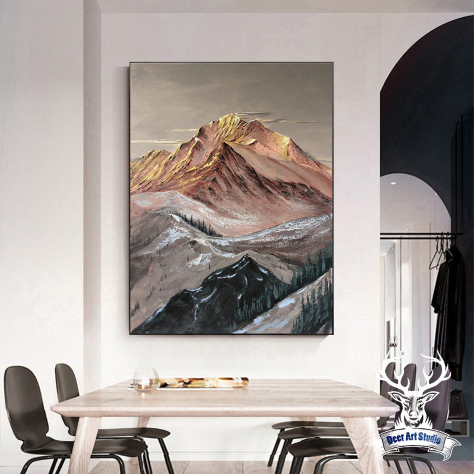 Gold Mountain Wall Decor Textured Wall Art Nature Oil Painting Etsy