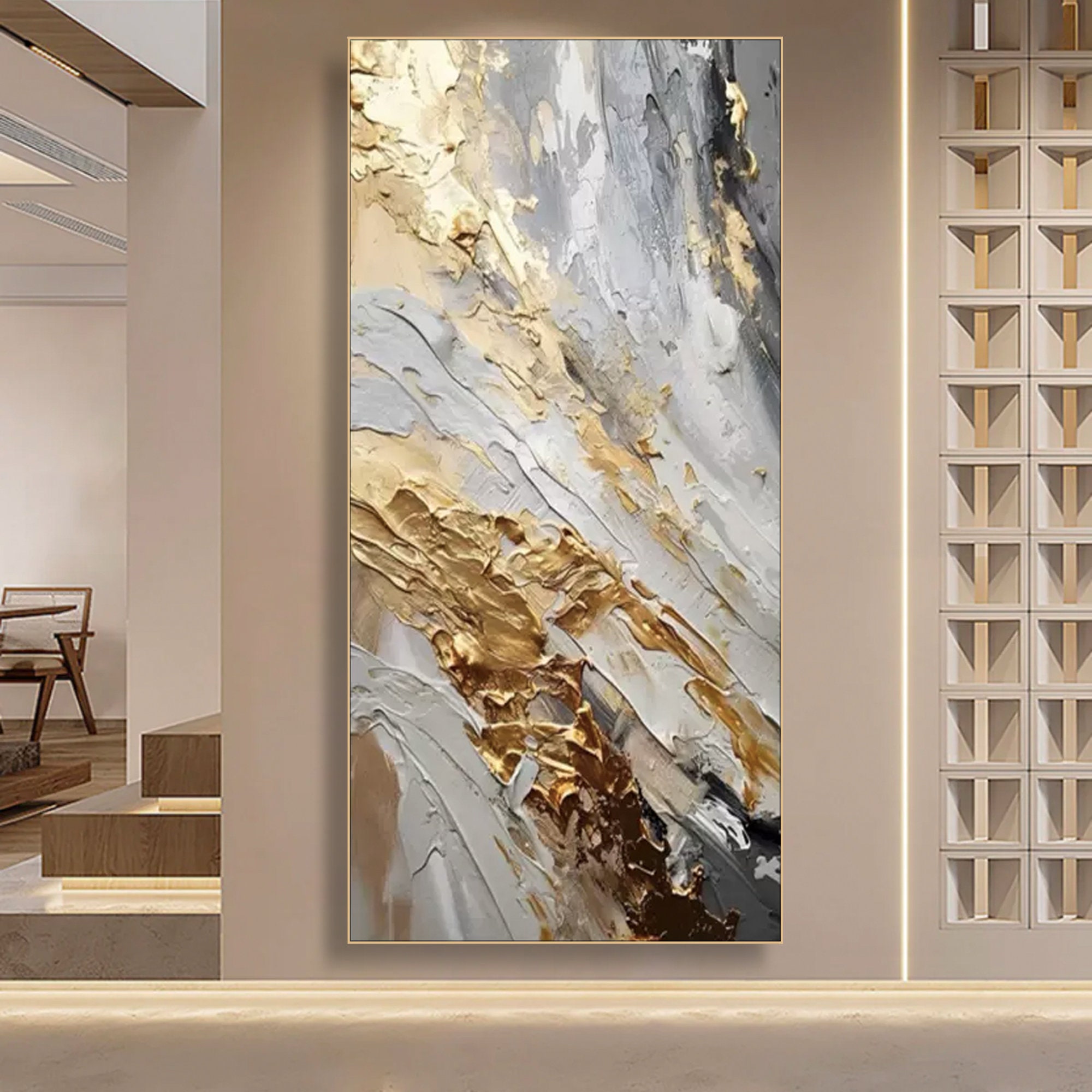 Gold Abstract Paitning on Canvas Textured Wall Art Gold Foil Painting ...