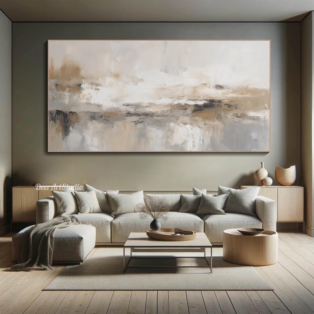 3D Modern Neutral Textured Wall Art Abstract Painting on Canvas Beige ...