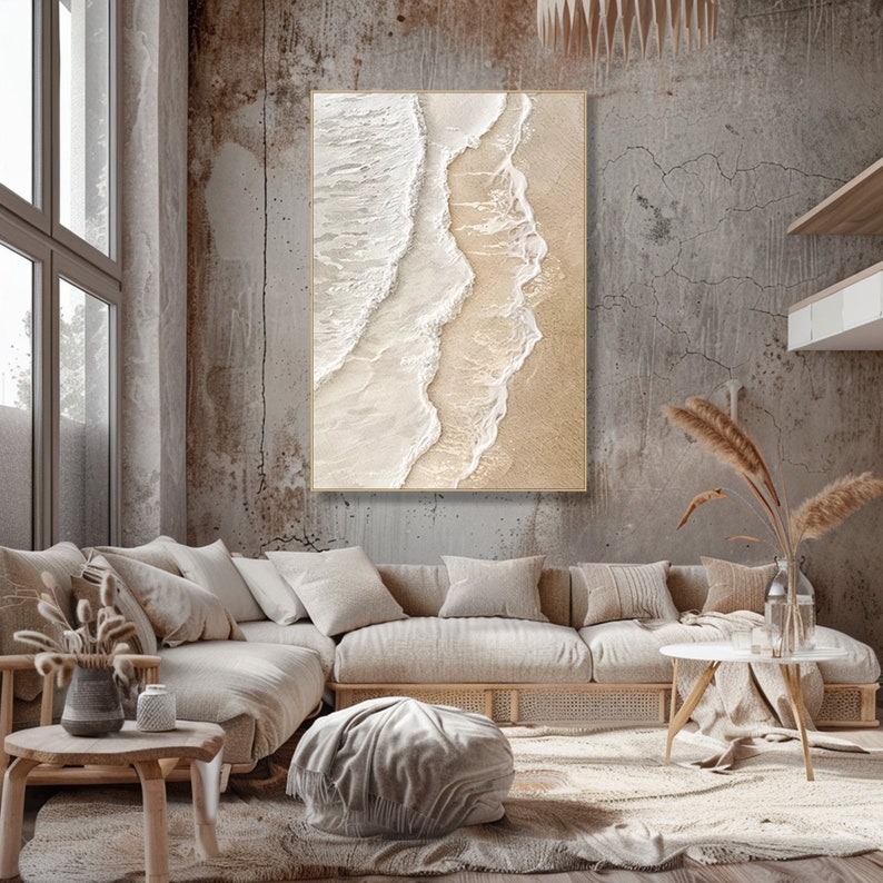 Coastal Oil Set Painting Large Beach Wave Wall Art Textured Canvas Hand ...
