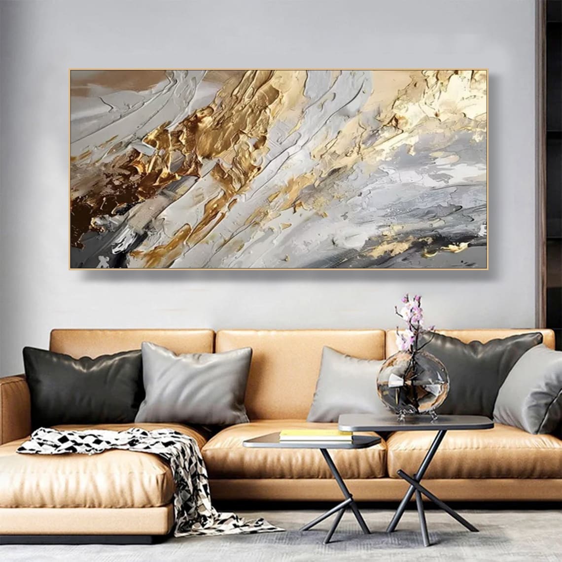 Fresh Look at Gold Abstract Paitning On Canvas Textured Wall Art Gold Foil