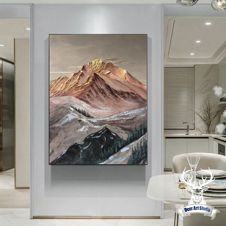 Gold Mountain Wall Decor Textured Wall Art Nature Oil Painting Etsy