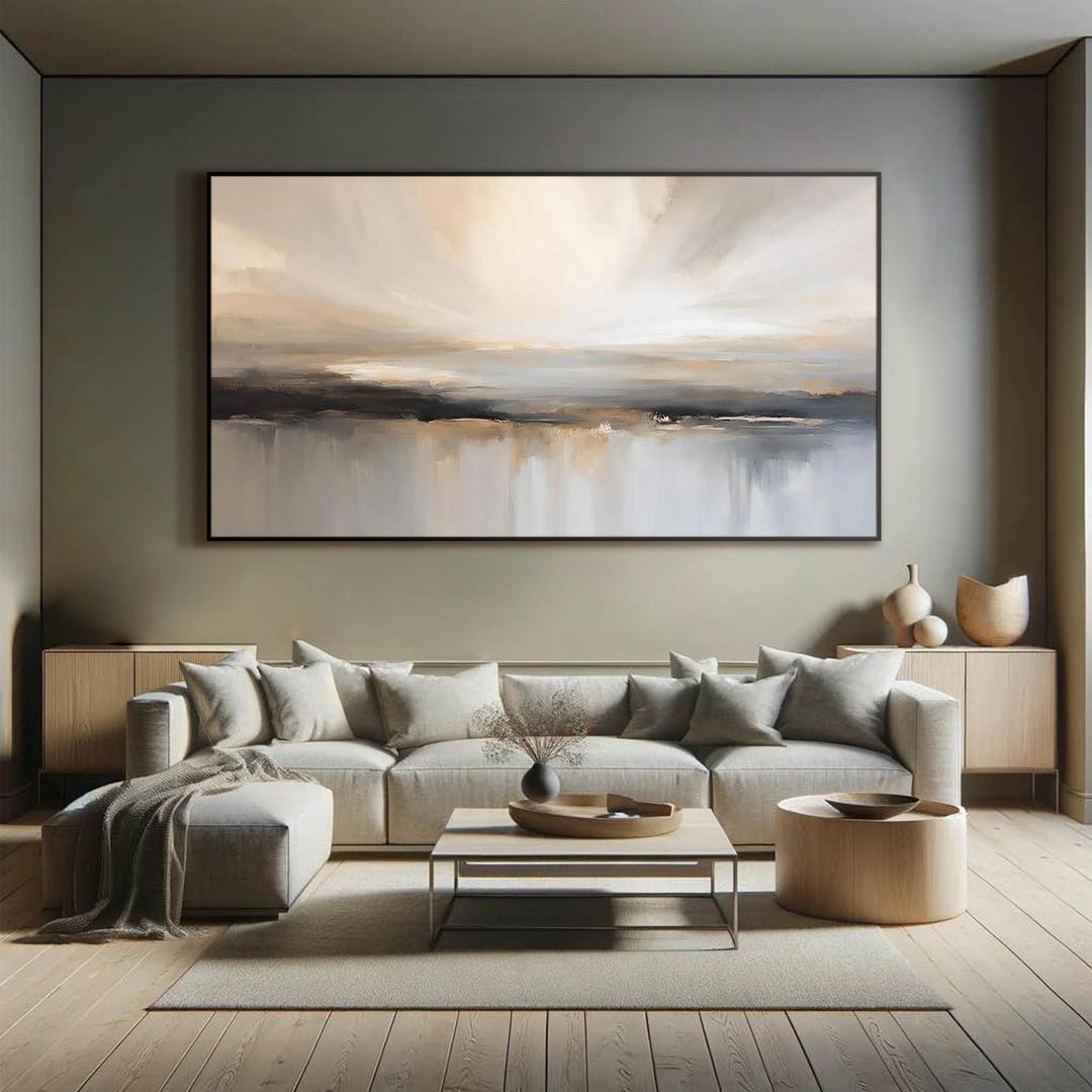 Neutral Landscape Painting on Canvas Textured Beige Cream Wall Art ...