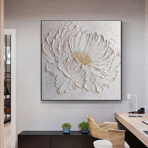 3D Large White Flower Oil Painting on Canvas Original Acrylic - Etsy