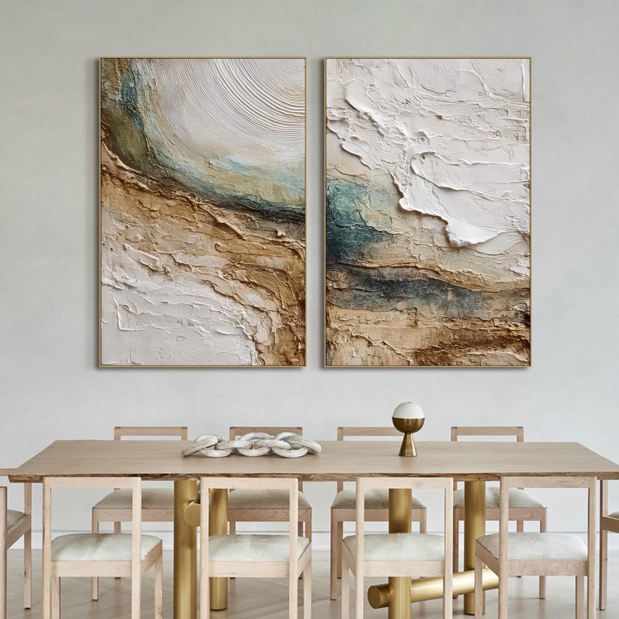 Minimalist Abstract Oil Painting on Canvas Set of 2 Textured Wall Art ...