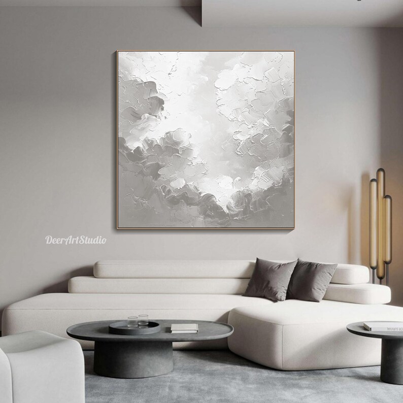 3D Textured Clouds Wall Art Original Sky Painting on Canvas Abstract