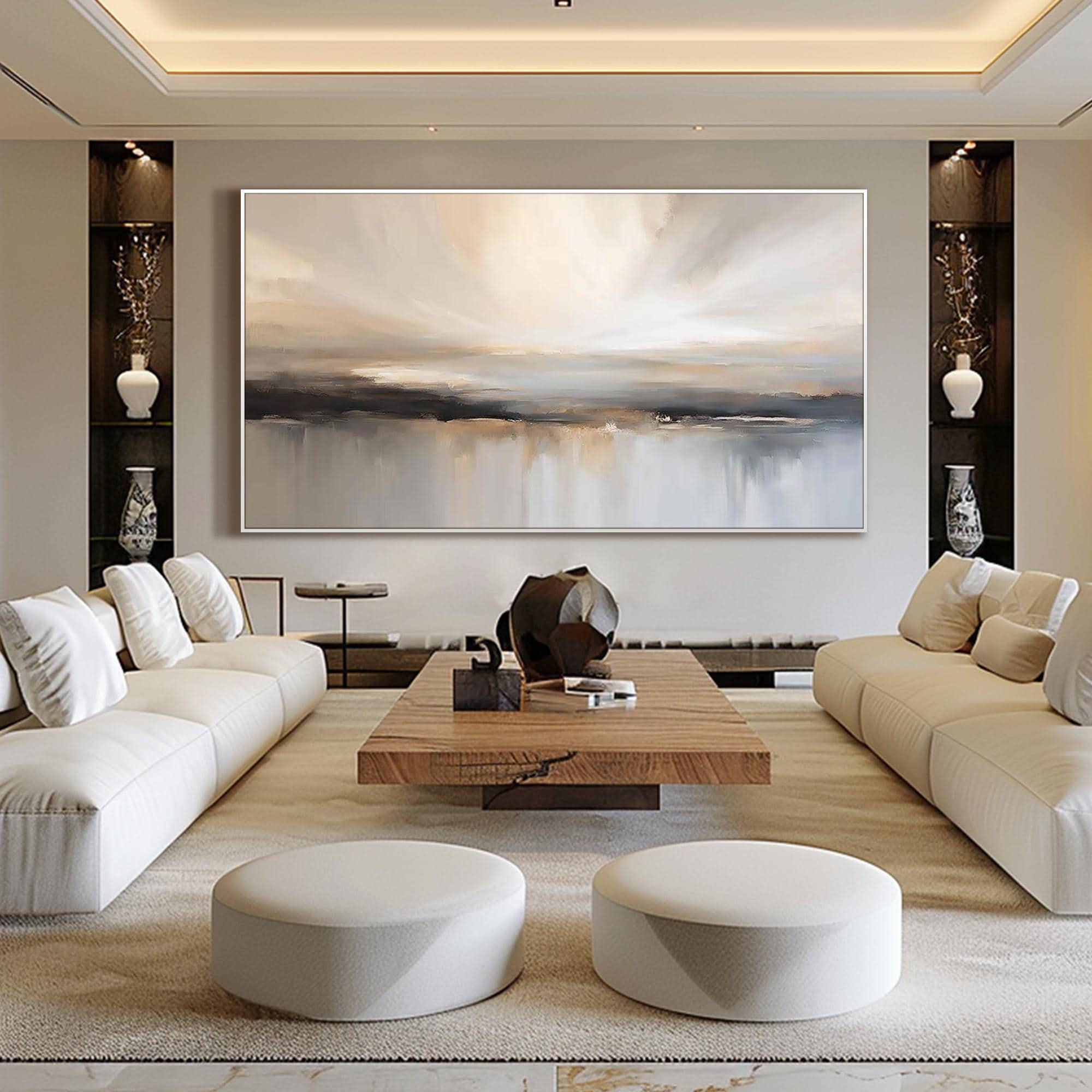 Neutral Landscape Painting on Canvas Textured Beige Cream Wall Art ...
