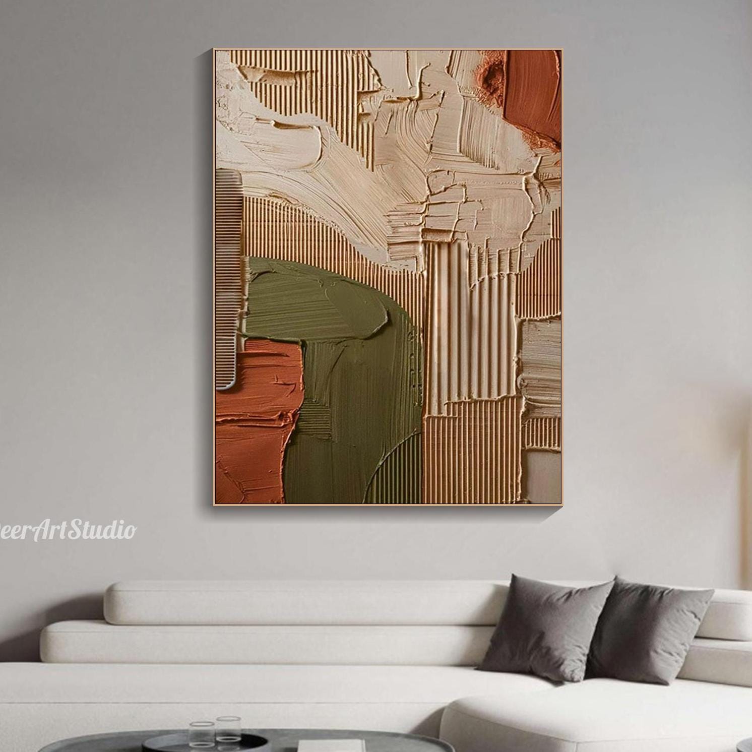 Wabi Sabi Textured Wall Art Abstract Oil Painting On Canvas Minimalist Neutral Earth Tone Canvas Art Organic Hand Painted Beige Wall Deocr