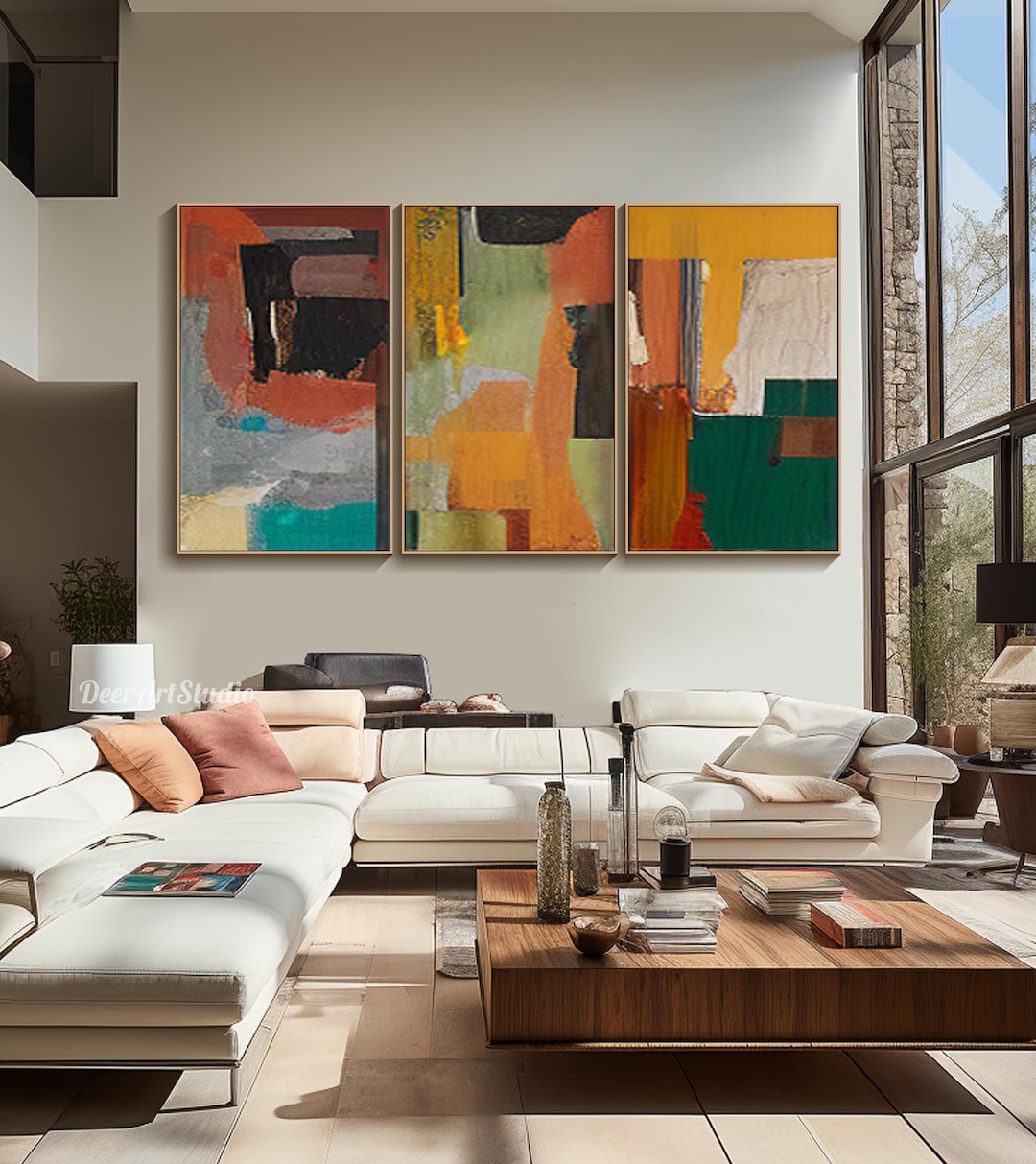 Grand Art mural abstrait géométrique, peinture à l'huile empâtée sur