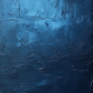 Puede incluir: Pintura abstracta con un fondo azul oscuro y pinceladas texturizadas. La pintura tiene un ambiente oscuro y melanc&oacute;lico.
