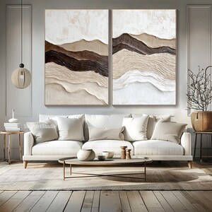 Image showcasing 3D Earth Tone Landscape Painting on Canvas Neutral Minimalist Textured ...