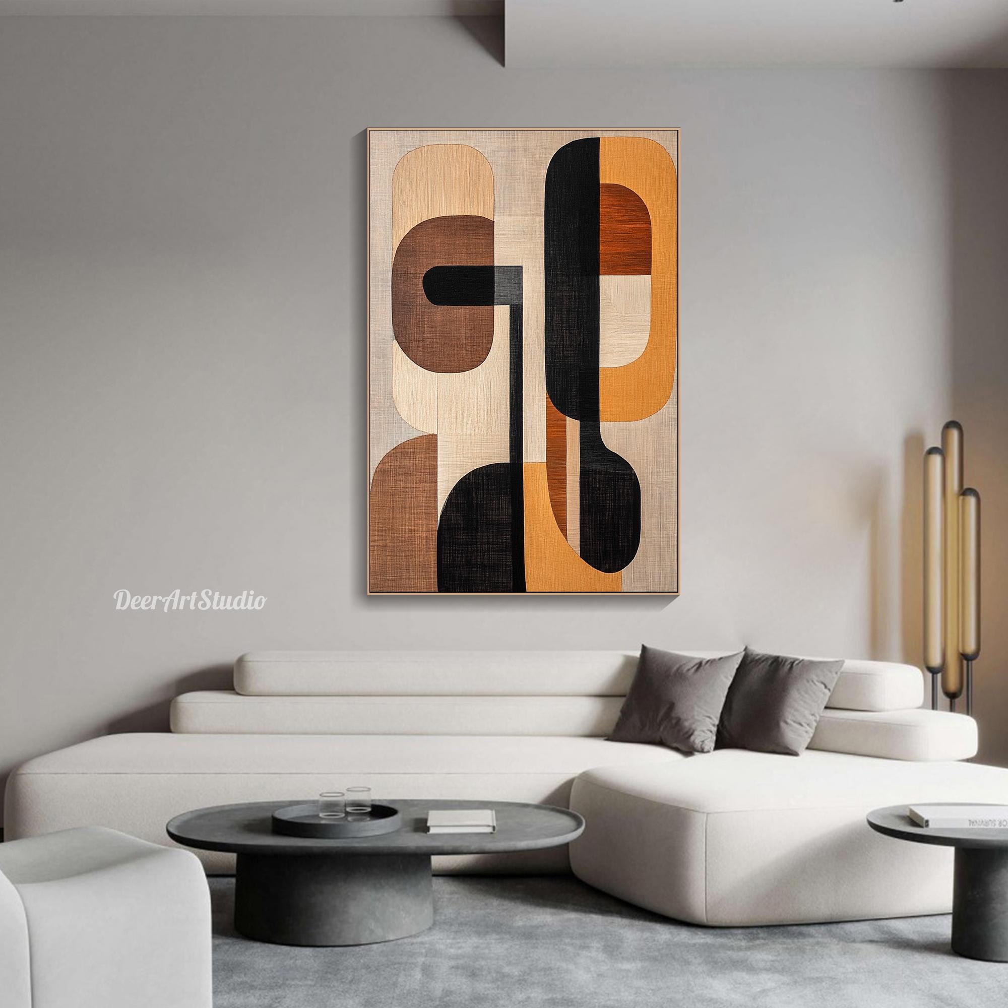 Original Mid Century Modern Geometric Painting on Canvas Minimalist ...